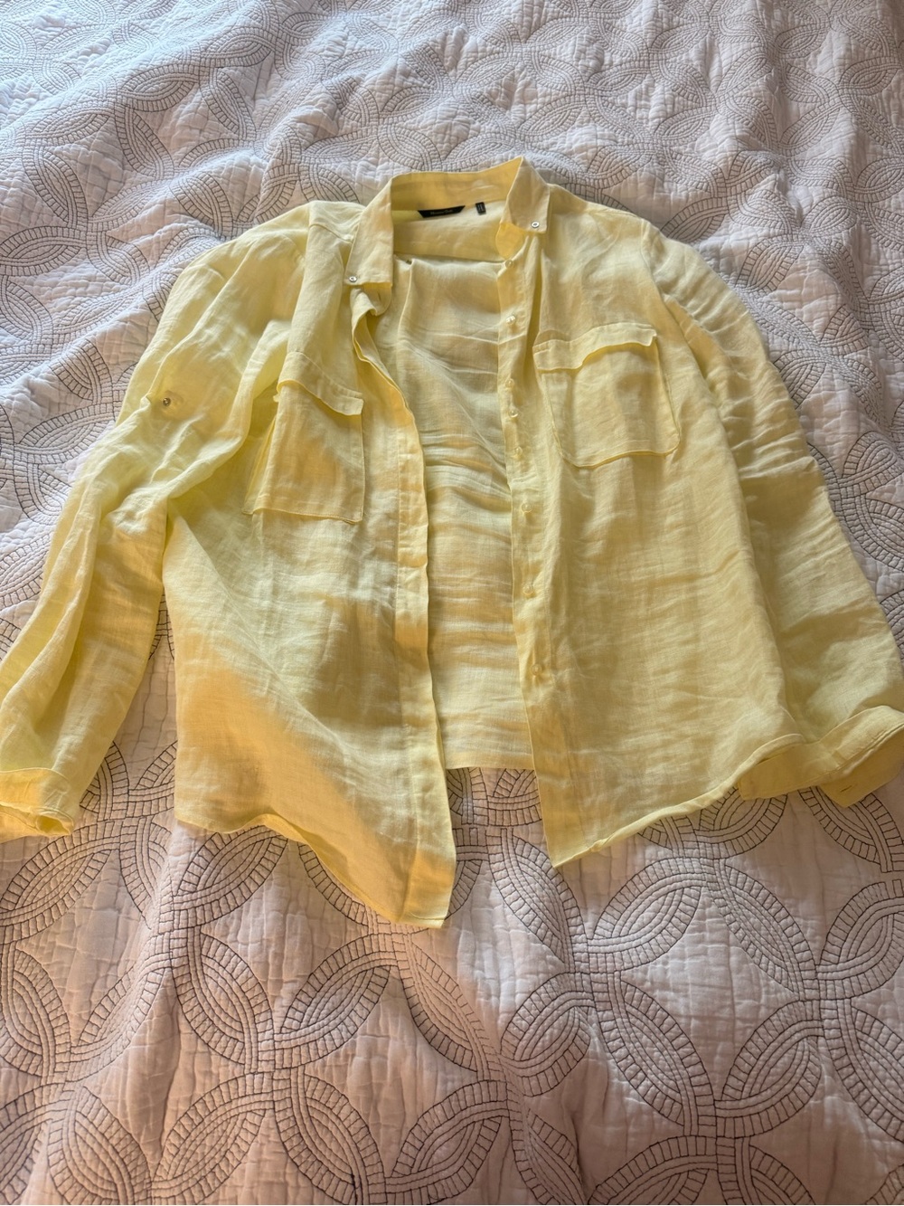 Massimo Dutti Light Yellow Linen Button-Down Shirt